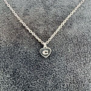 Coach Silver Heart C Pendant Necklace NWT 16”+2”